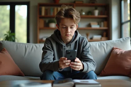 Jeune adolescent en pause hors écran dans son salon