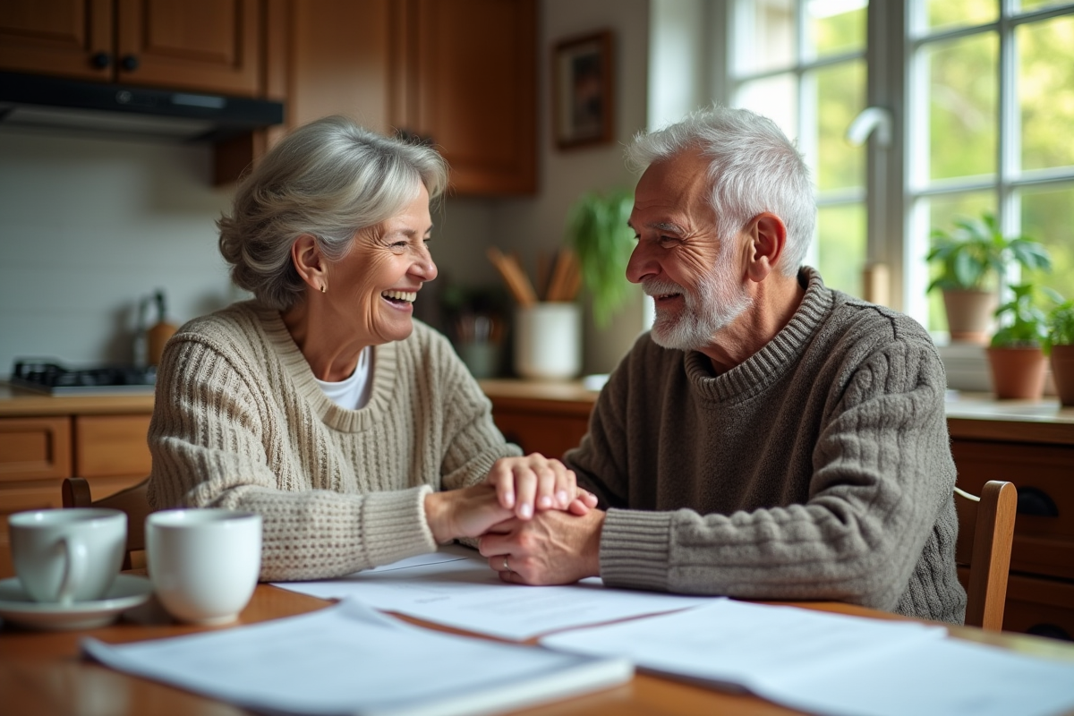 Femme aidant son père âgé dans une cuisine chaleureuse