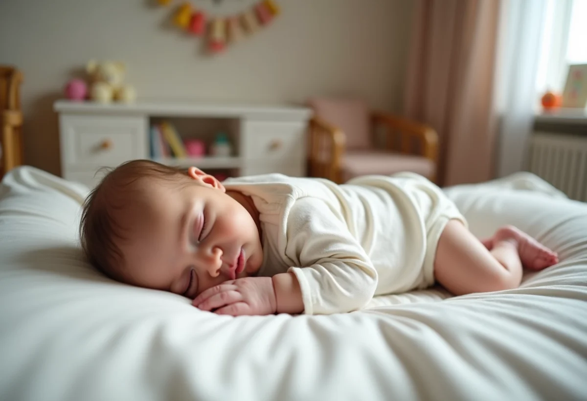 Bébé fille de 4 mois dormant paisiblement dans une nurserie chaleureuse