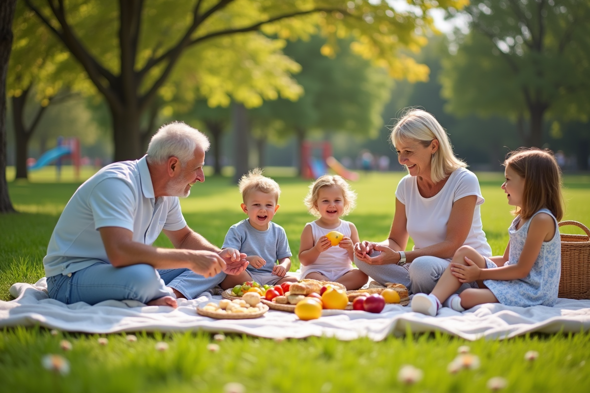 Famille réunie pour un pique-nique en plein air