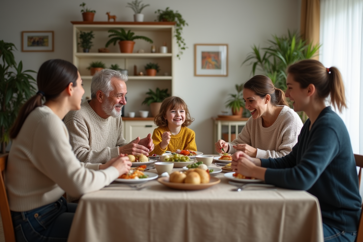 Famille multigenerational partageant un repas convivial