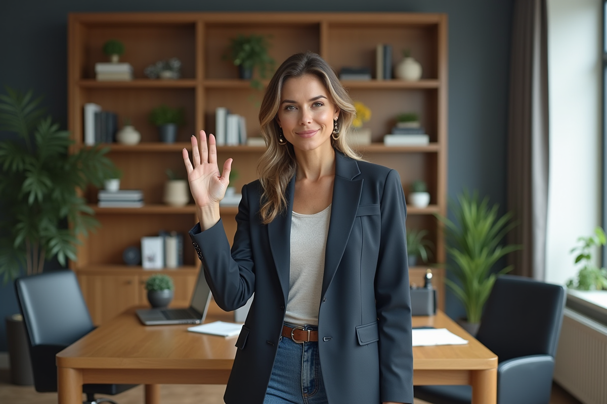 Femme d'âge moyen dans un bureau moderne en tenue casual