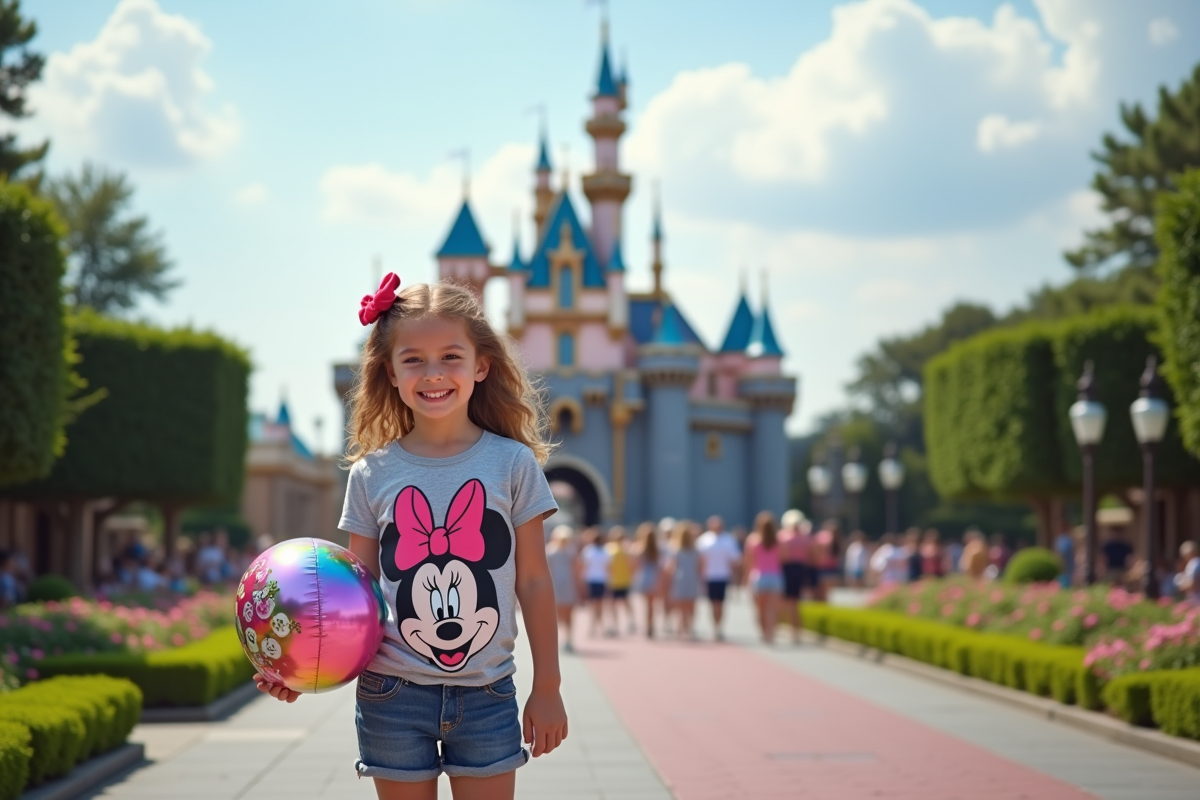 Jeune fille souriante devant le château de Disney